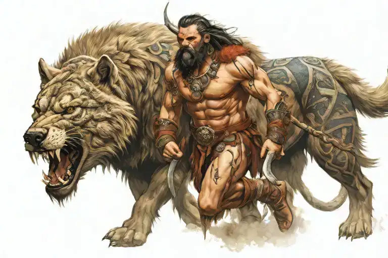 Barbarian With Dire Wolf
