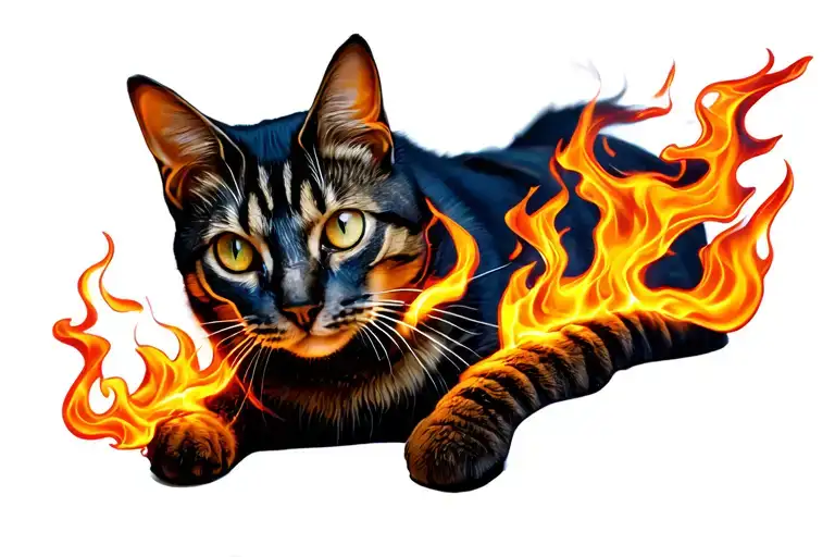 Cat Made Of Fire Flames