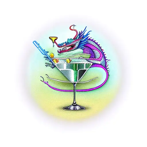 Cocktail In A Martini Glass With A Dragon In The Tall