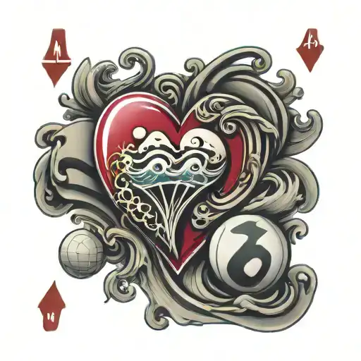 Volleyball With Ace Of Hearts Playing Card And A Wave Crashing