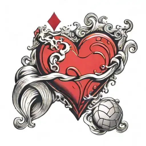 A Volleyball With Ace Of Hearts Playing Card And A Wave Crashing