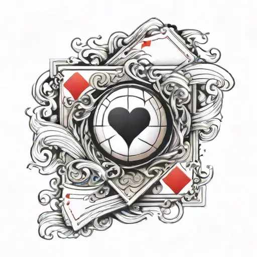 A Volleyball With Ace Of Hearts Playing Card And A Wave Crashing
