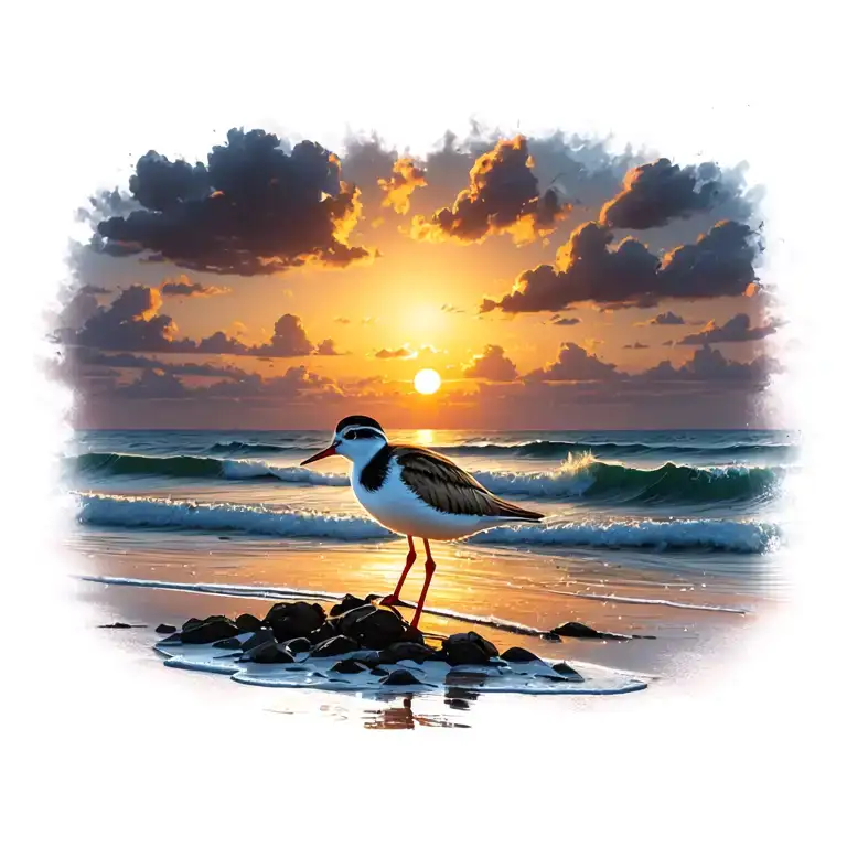 Sandpiper On Beach Sunset Sky