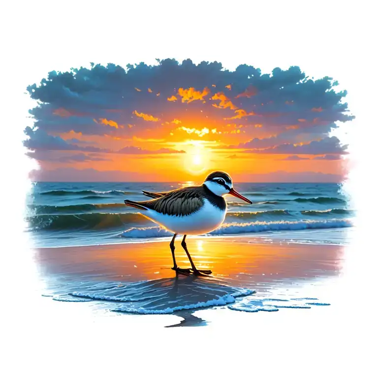 Sandpiper On Beach Sunset Sky