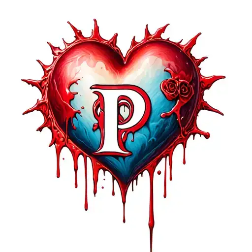 A Bleeding Gothic Heart With The Letter P In The Center
