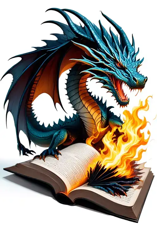 Dragon Flying Out Of A Book Breathing Fire