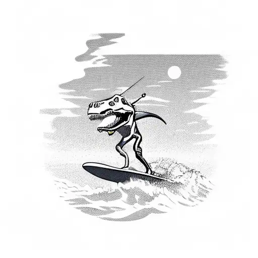 Dinosaur Surfing A Shortboard