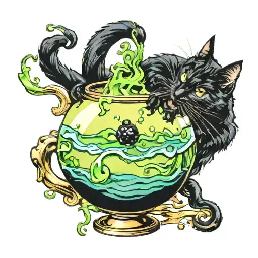 Black Cat Tipping Over Potion