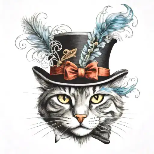 Cat Wirey Hair Wearing A Tophat And Bowtie
