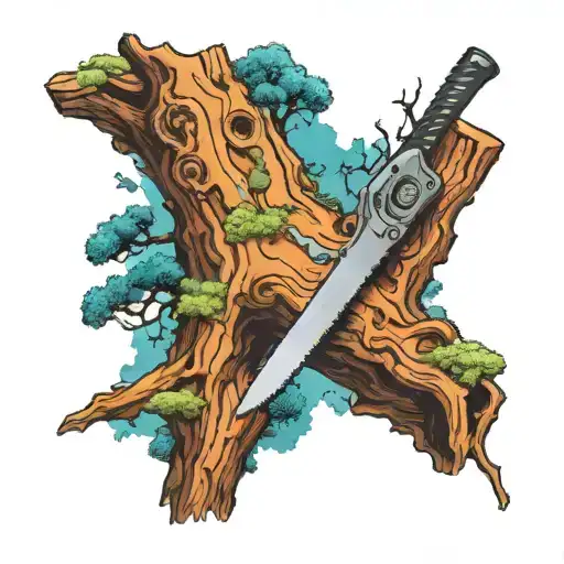 Tree Chain Saw Texas Bluebonets Landscape Tattoo Design