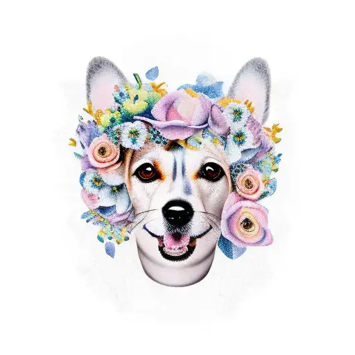 Pondenco Dog Standing With Floral Pattern On The Skin