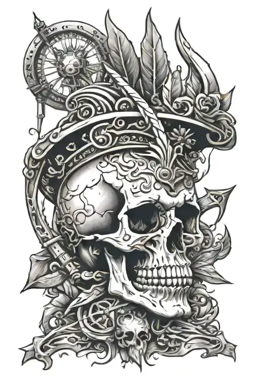 Skull With Scales And Weapons