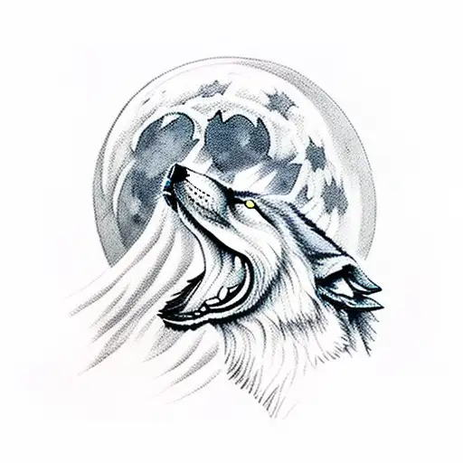 A Silhouette Of A Wolf Howling At The Moon With Mountains In The Background
