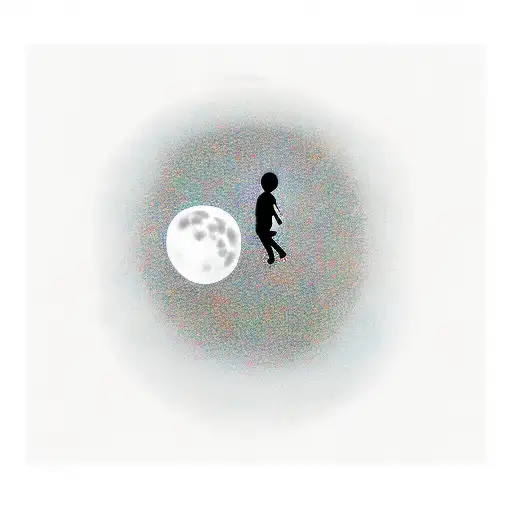 Crescent Moon With A Small Silhoutte Of A A Boy And A Mom