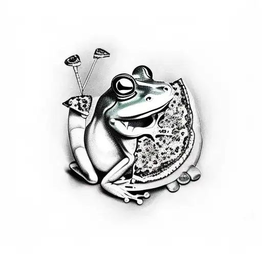 Frog With Spartan Hemet Eating Pizza