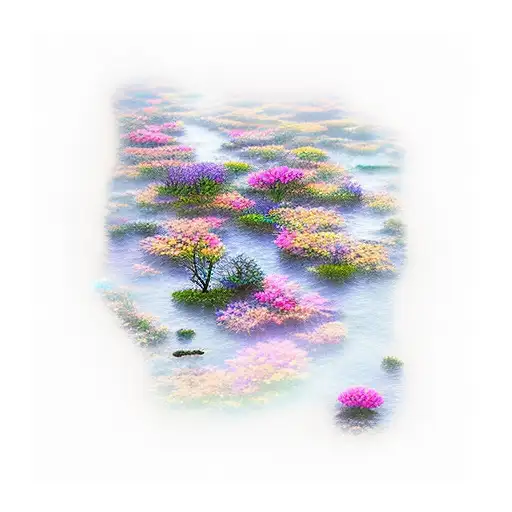Black Winding River With Small Flowers