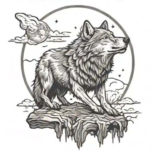 Wolf Howling At Red Moon