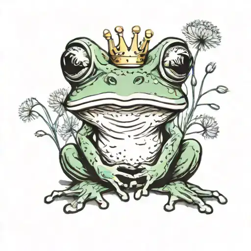 Frog Wearing Crown Blowing Dandelion Seeds