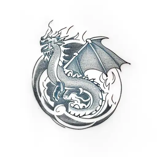 A Minimalist Tattoo Of A Campfire With The Flames Forming The Shape Of A Dragon