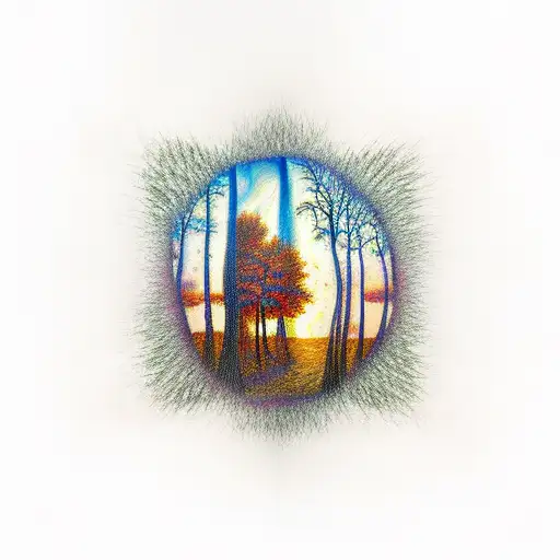 Dark Silhouette Of Trees With A Van Gough Style Sunset In The Back