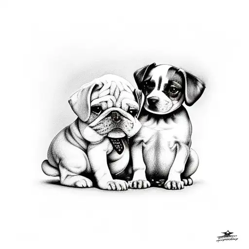 A Dog With Two Puppies