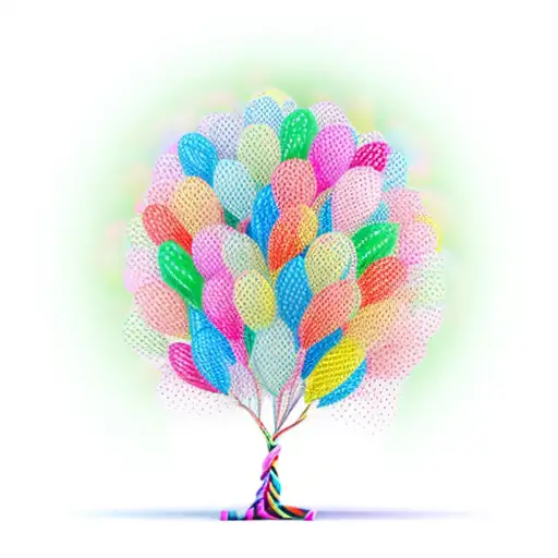 Colorful Tree With Trunk That Becomes Balloon Ribbons Tied Together With A Bow