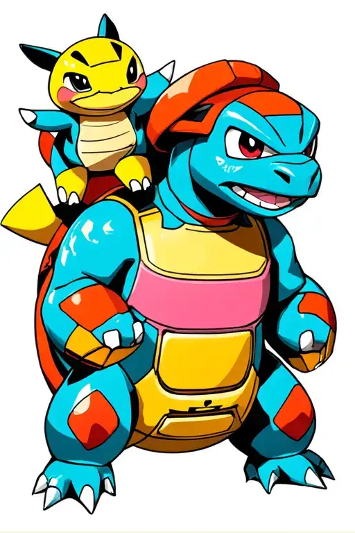 Blastoise Playing Gameboy Color With A Squirtle On His Shoulder