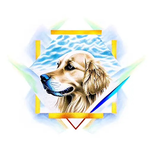 Golden Retriever Inside Triangle With Water Waves
