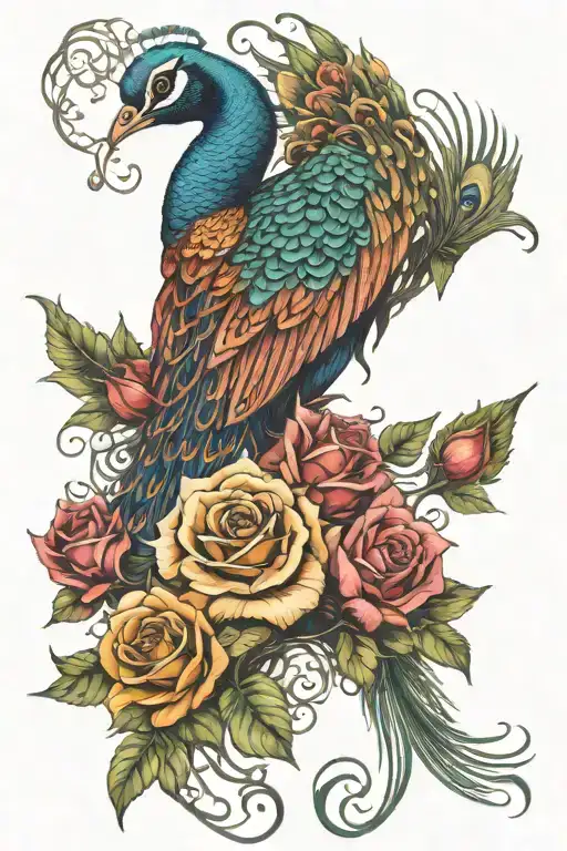 Good Vs Evil Peacock Intertwined With Thorny Roses