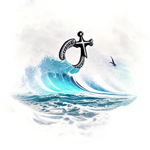 Ocean Wave Going Over A Big Anchor