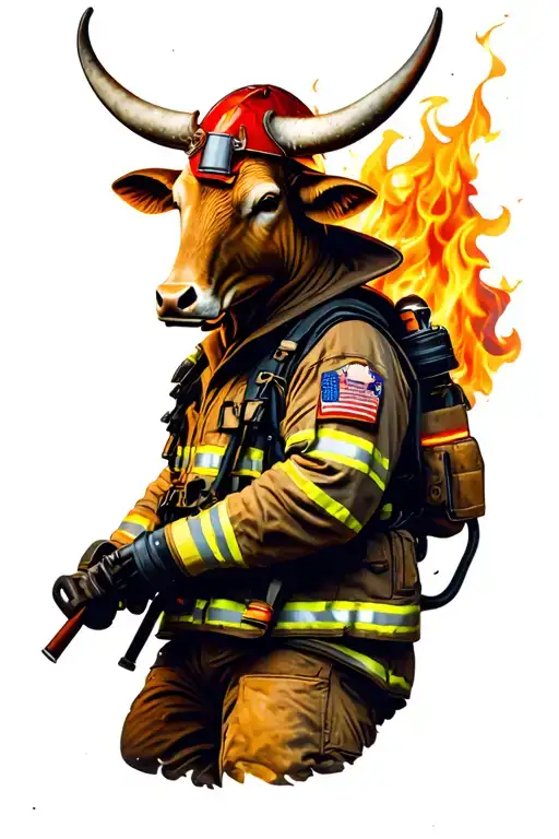 Ox Working As A Firefighter Battling Flames