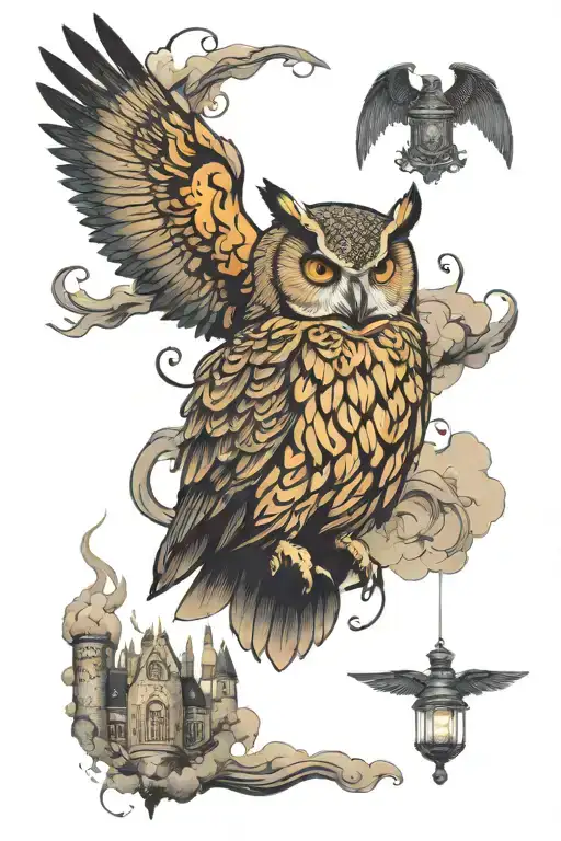 Match With Smoke And Silhouette Of Hogwarts Owl