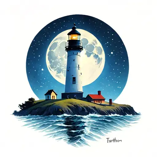Lighthouse And Moon Rising