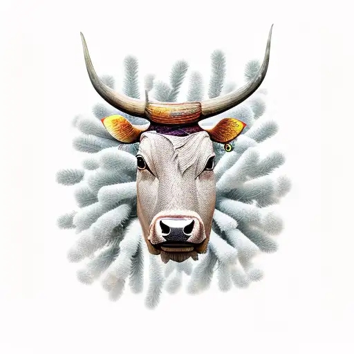 Face Made Of Only Pine Needles And Cow Horn