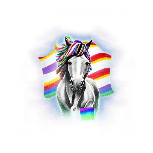 Clydesdale Horse With Gay Pride Flag On Horses Back