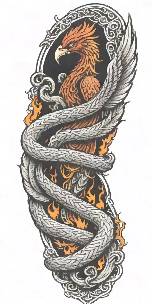 Firefighter Themed Sleeve With A Phoenix Transitioning Into Firehose Celtic Knot Work