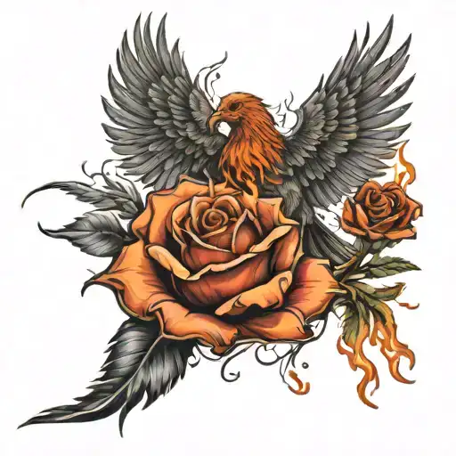Burning Rose Giving Life To A Phoenix Rising From The Ashes