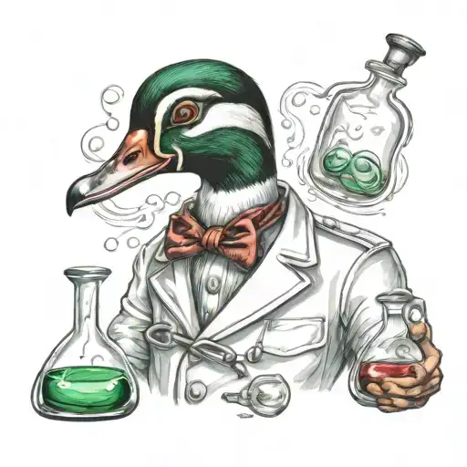 Male Wood Duck Chemist With A Lab Coat And Erinmuler Flasks