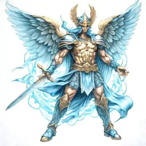 Saint Michael Archangel Warrior With Blue Light In Combat