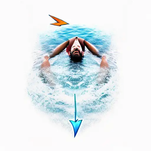 A Man Lying On The Water In The Middle Of The Sea And Is About To Be Struck By Lightning