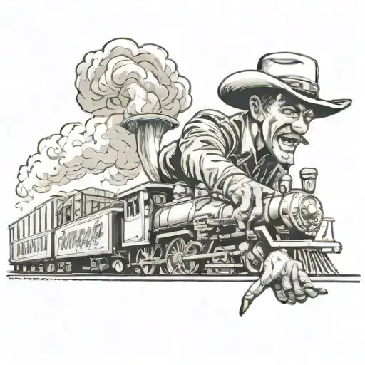 Train Passing A Cowboy With A Bottle Of Port Bottle With Cowboy Hat