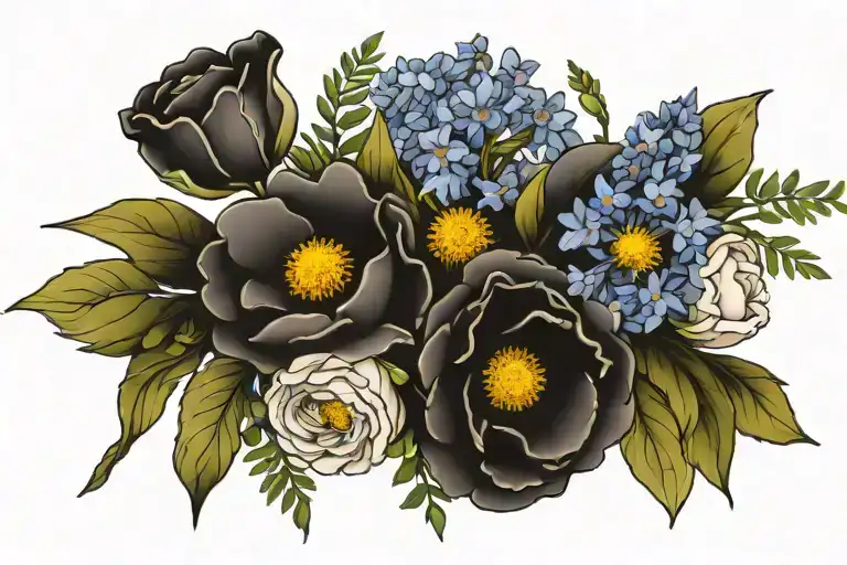 Minimalist Tattoo Of February And April Birth Flower Bouquet