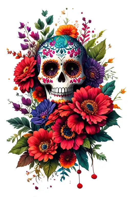 Sugar Skull And Flowers Growing