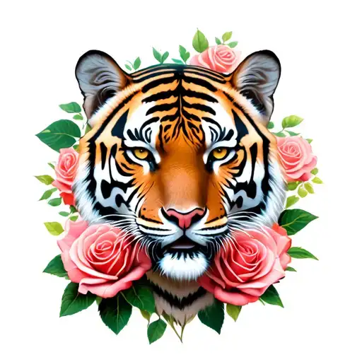 Tiger Full Body With Roses