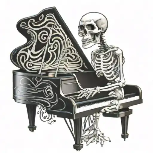 Skeleton Playing Piano Abstract 3D Design With Mc Esher Art