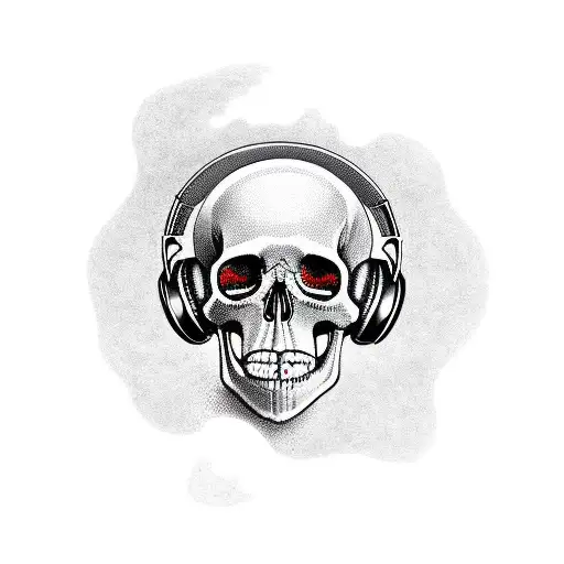 A Skull Wearing Headphones Surrounded By Music Notes