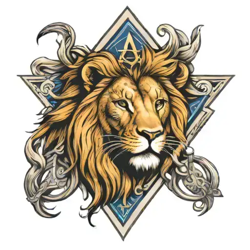 Create A Tattoo Design Featuring Traditional Freemason Symbols Intertwined With Leo The Lion