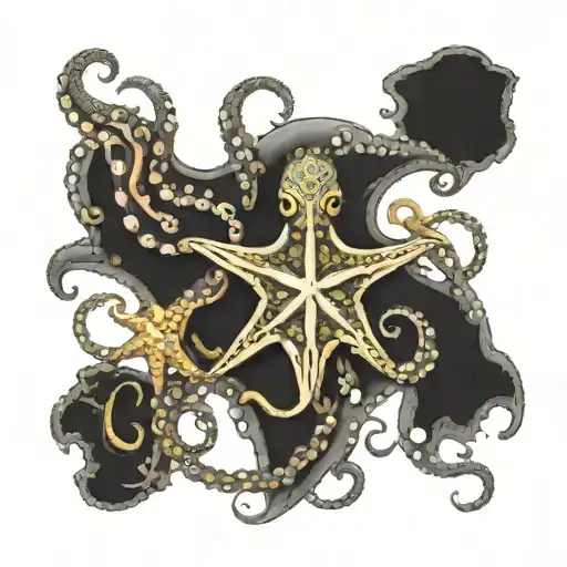 Starfish And Octopus Entwined With Anchor Intertwined