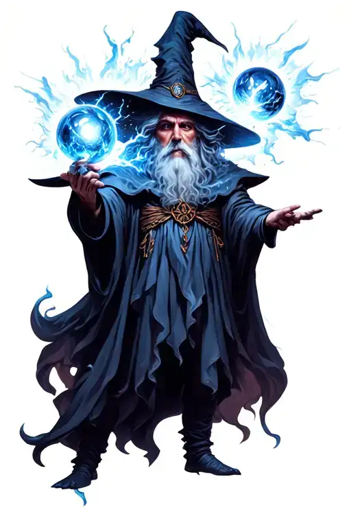 Dark Wizard With A Magic Ball And Lightining Shooting Out Of His Eyes