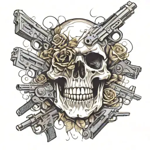 Skull Surrounded By Guns And Roses